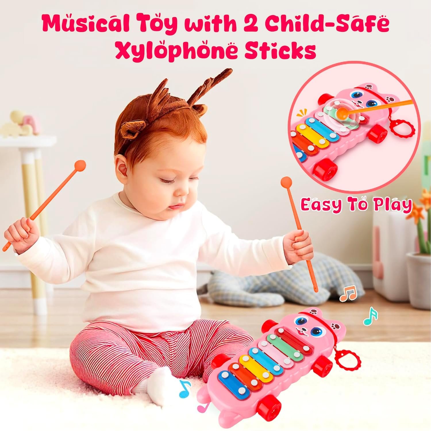 81rkxhugfbl. sl1500 Xylophone Musical Educational Toy for Kid (1-3Year Old) I Toddlers Babies Kids Girls, Boys I 2-in-1 Piano Combined I Safe for Drum Sticks for Fast and Fun Learning for Kid Pink