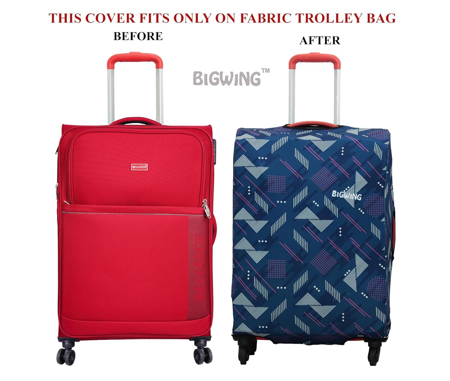 81co0tgfi6l. sl1500 BIGWING Protective Cover in Polyester Fabric with Geometric Print for | 24 Inch 65 cm Medium Size | Soft Luggage Trolley Bag Cover (Fits Only On Fabric Trolley Bag)