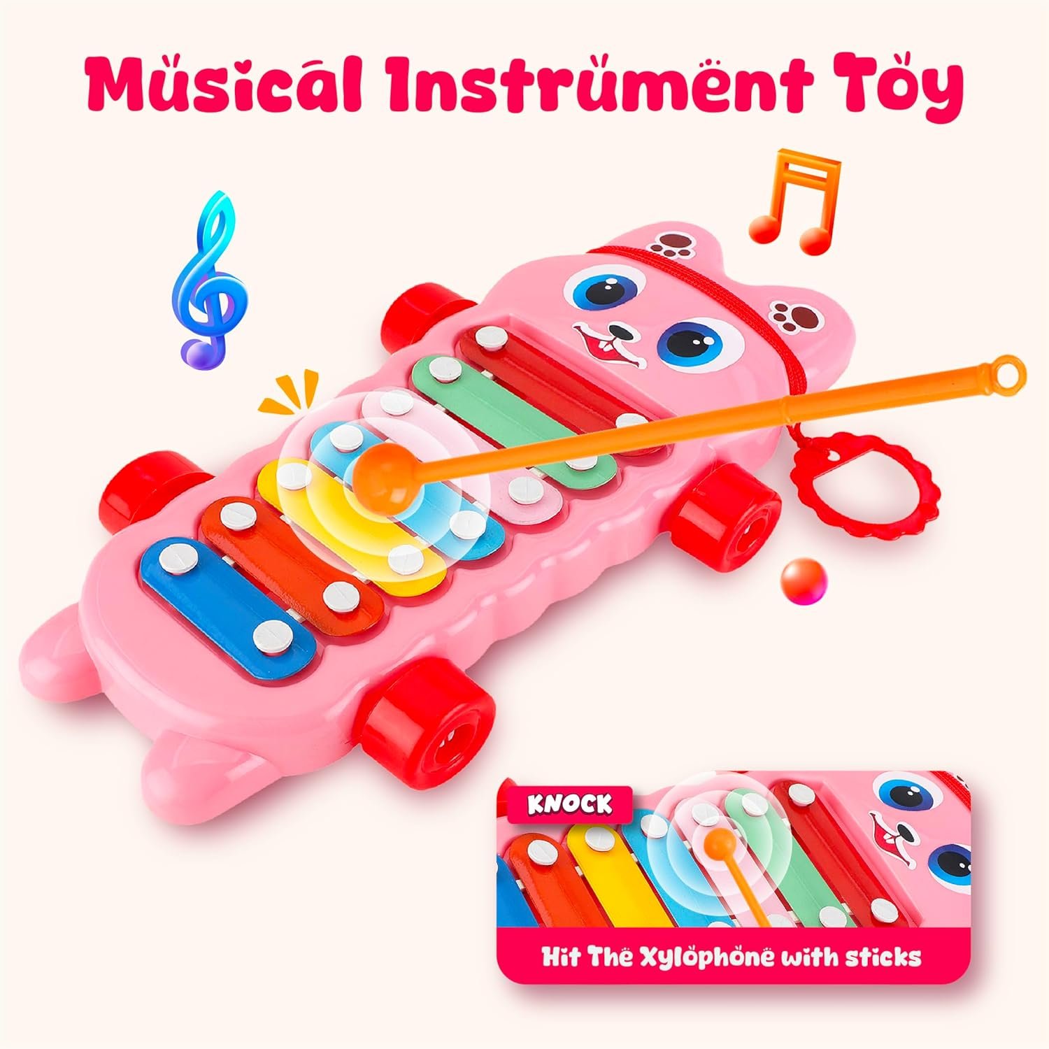 81stf41h8zl. sl1500 Xylophone Musical Educational Toy for Kid (1-3Year Old) I Toddlers Babies Kids Girls, Boys I 2-in-1 Piano Combined I Safe for Drum Sticks for Fast and Fun Learning for Kid Pink