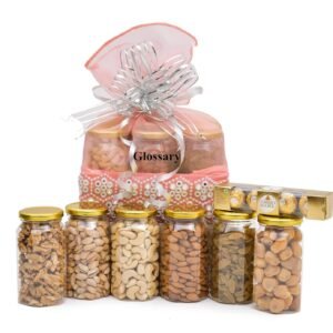 GLOSSARY Dry Fruits And Nuts Gift Basket/Gift Hamper/Gift Box for Diwali |Rakhi | Christmas | Pongal | Corporate Gift/Wedding/Anniversary (250 * 6)1.500gm
