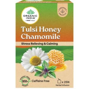 A TATA Product - Organic India Tulsi Honey Chamomile Infusion - 25 Tea Bags, Certified Organic, Stress Relief, Calming, Promotes Sleep, Caffeine-Free