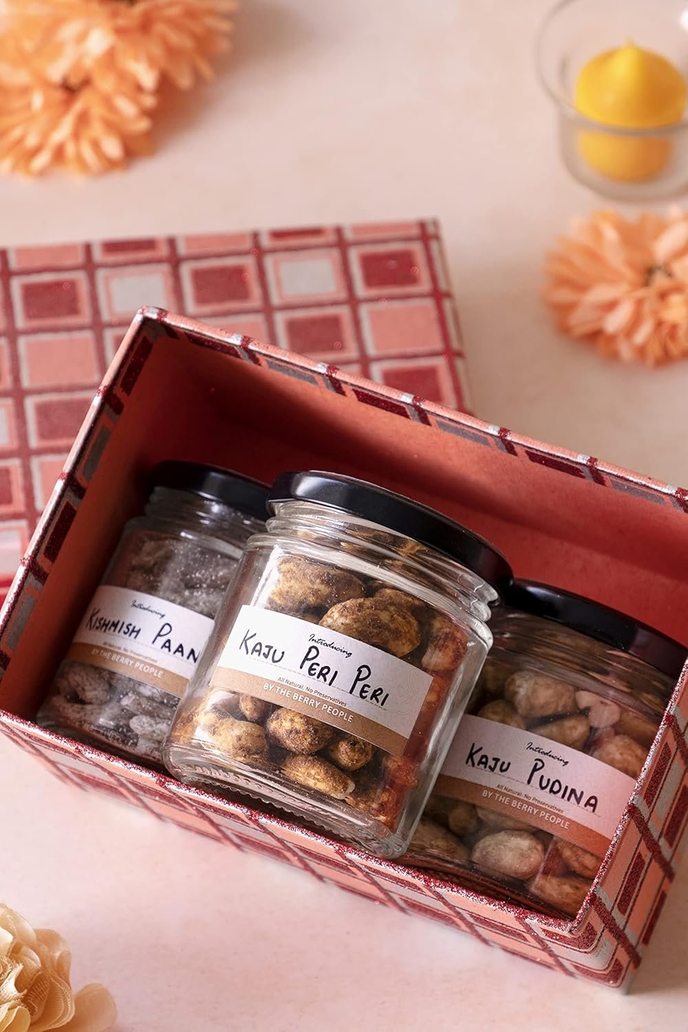 81wdx8agtgl. sl1500 The Berry People: Sweet & Spicy Gift Hamper – Flavoured Dry Fruits Combo of Kaju Peri Peri, Kaju Pudina & Kishmish Paan | Nutritious Pack & Healthy Snacks for All Occasions | Diwali Gift