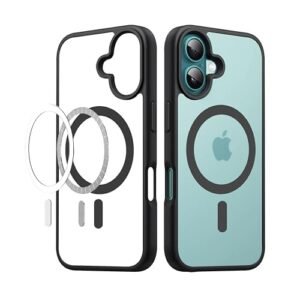 TOUCCH iPhone 16 Plus Magnetic Transparent Case | Shock Proof Design & Camera Protection | Magsafe Wireless Charging case for Apple iPhone 16 Plus | Sleek Hard Crystal Cover - Black (Back)