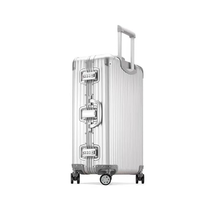 41jwerooj4l PYB Autograph – Premium Full Aluminium Trolley Bags for Travel, Zipless Check in Medium Suitcase with TSA Lock, Noiseless 360° Rotating 8 Wheels, Compression Pads and Divider (Silver, Medium -24 Inch)