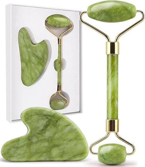 TYROCX Gua Sha Facial Tools & Jade Roller Massager Set for Skin Care, Reduce Puffiness and Improve Wrinkles, Guasha Tool for Face, Gua Sha Stone Self Care Gift for Woman Man TYROCX Gua Sha Facial Tools & Jade Roller Massager Set for Skin Care, Reduce Puffiness and Improve Wrinkles, Guasha Tool for Face, Gua Sha Stone Self Care Gift for Woman Man