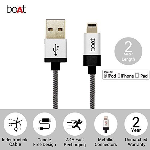 510y2ihfwl Boat Ltg 500 Usb Type C Apple Mfi Certified For Iphone, Ipad Tablet And Ipod 2Mtr Data Cable(Metallic Silver)