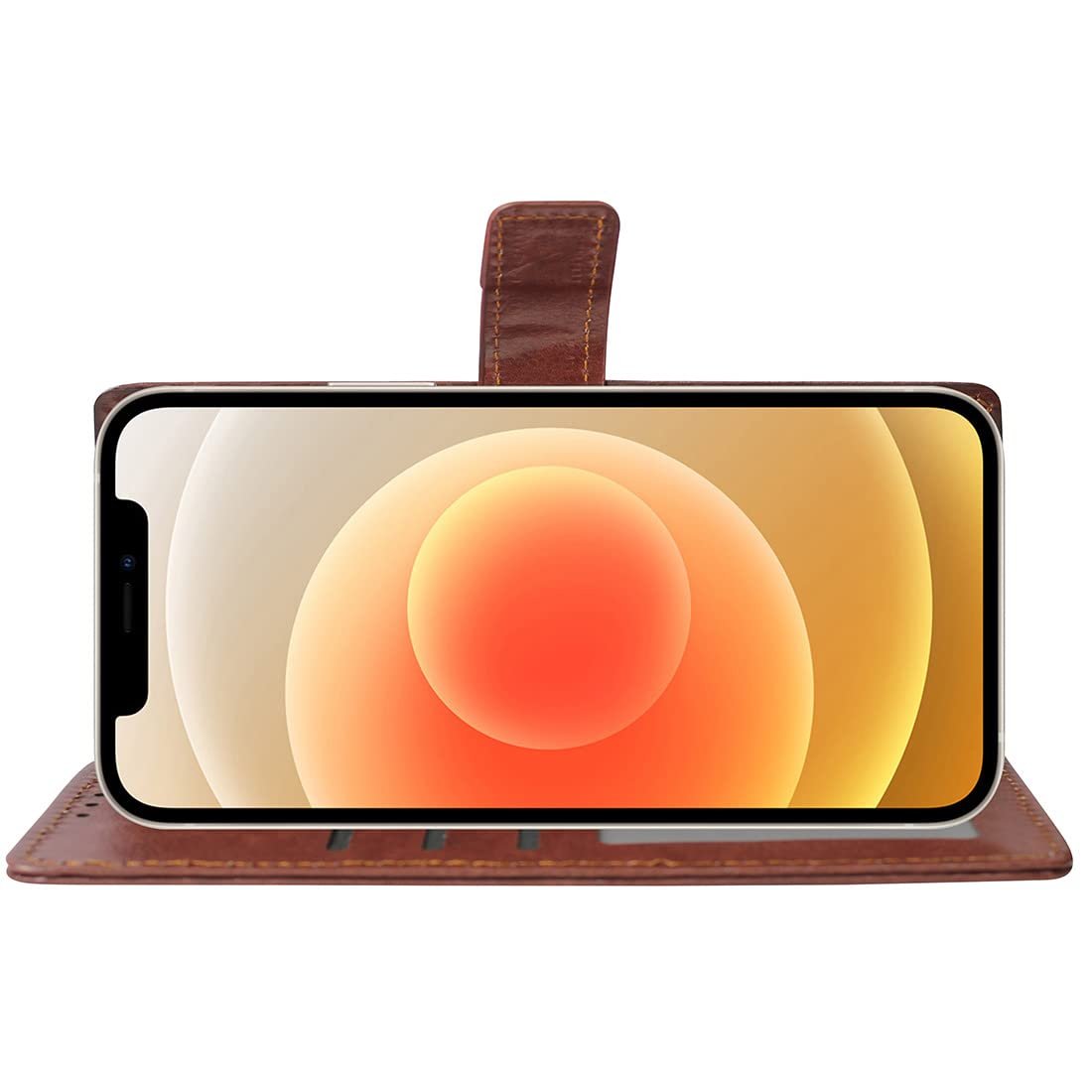 51825p00wyl. sl1100 Flip Cover Back Case for Apple iPhone 12/12 Pro | Premium Leather Finish | Inbuilt Pockets & Stand | Flip Cover Back Case for Apple iPhone 12/12 Pro (Brown)