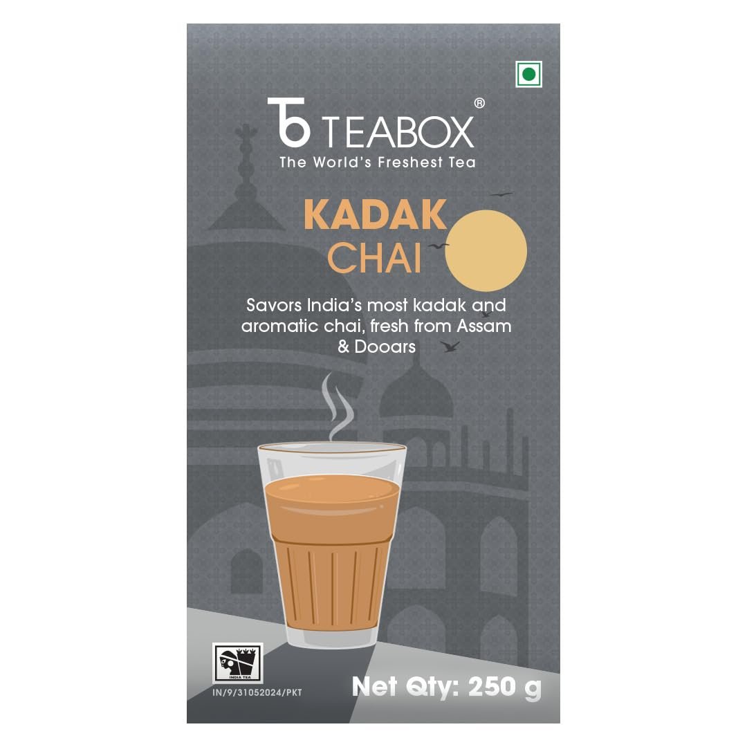 Teabox Premium Kadak Chai Vacuum Sealed Pack for Freshness | Sourced From The Estates Of Assam & Dooars | Strong and Premium Chai Black Tea 250G Teabox Premium Kadak Chai Vacuum Sealed Pack for Freshness | Sourced From The Estates Of Assam & Dooars | Strong and Premium Chai Black Tea 250G