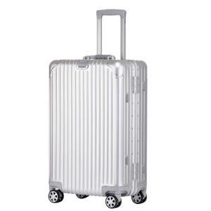 PYB Autograph - Premium Full Aluminium Trolley Bags for Travel, Zipless Check in Medium Suitcase with TSA Lock, Noiseless 360° Rotating 8 Wheels, Compression Pads and Divider (Silver, Medium -24 Inch)