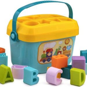 WireScorts Baby and Toddler Plastic First Educational Blocks Shape, Sorter, Colors, ABCD Shape, Toys for 1 Year Old Kids,16 Piece