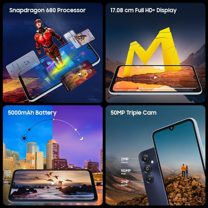 612mxesogtl Samsung Galaxy M14 4G (Sapphire Blue,6GB,128GB) | 50MP Triple Cam | 5000mAh Battery | Snapdragon 680 Processor | 2 Gen. OS Upgrade & 4 Year Security Update | 12GB RAM with RAM Plus | Without Charger