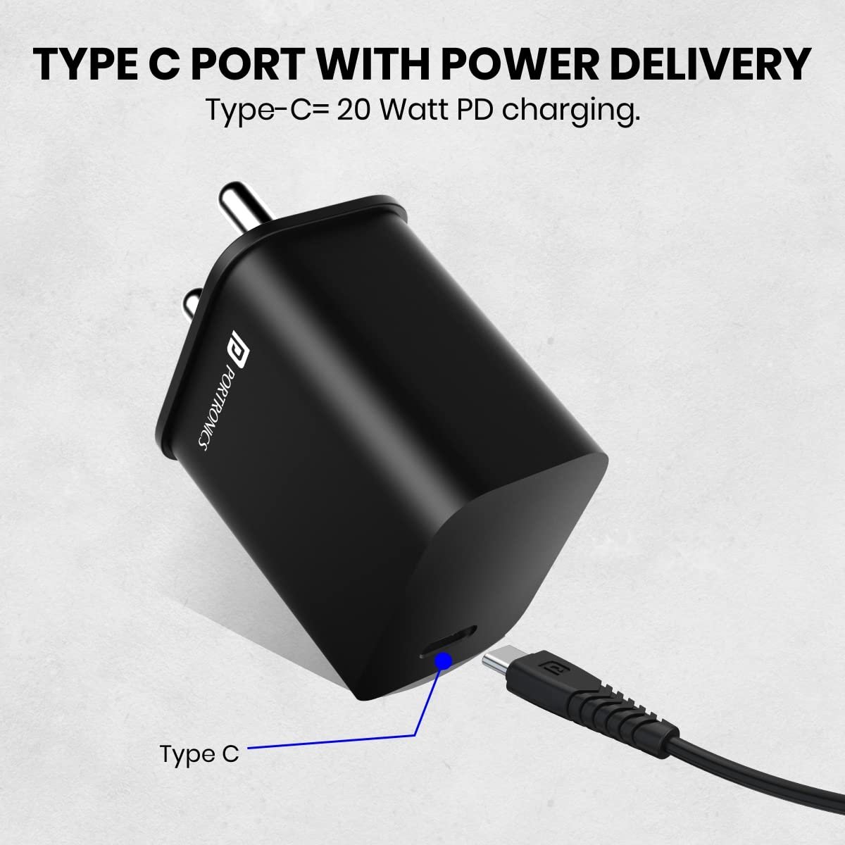 614fspfsohl. sl1200 Portronics Adapto 20C Type C 20w Adapter for iPhone 14/14 Plus/ 14 Pro/ 14 Pro Max, iPhone 13/13 Pro/13 Pro Max/13 Mini, 12/12 Mini/ 12 Pro Max, iPhone 11 Series with PD 3.0, (Black)