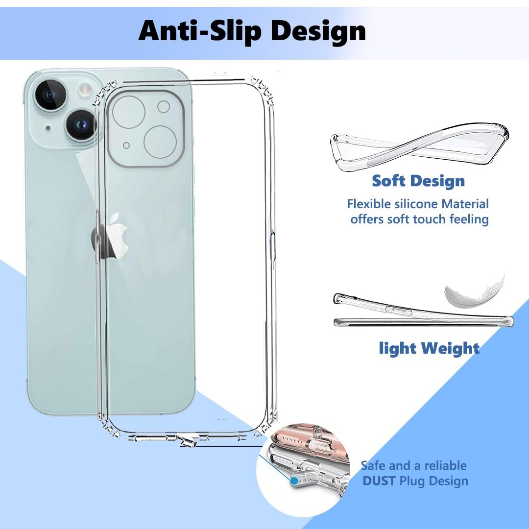 614su1gxi7l. sl1080 Tough Lee Back Cover Case for Apple iPhone 15 (Transparent) (Soft Silicon) (Pack of 1)