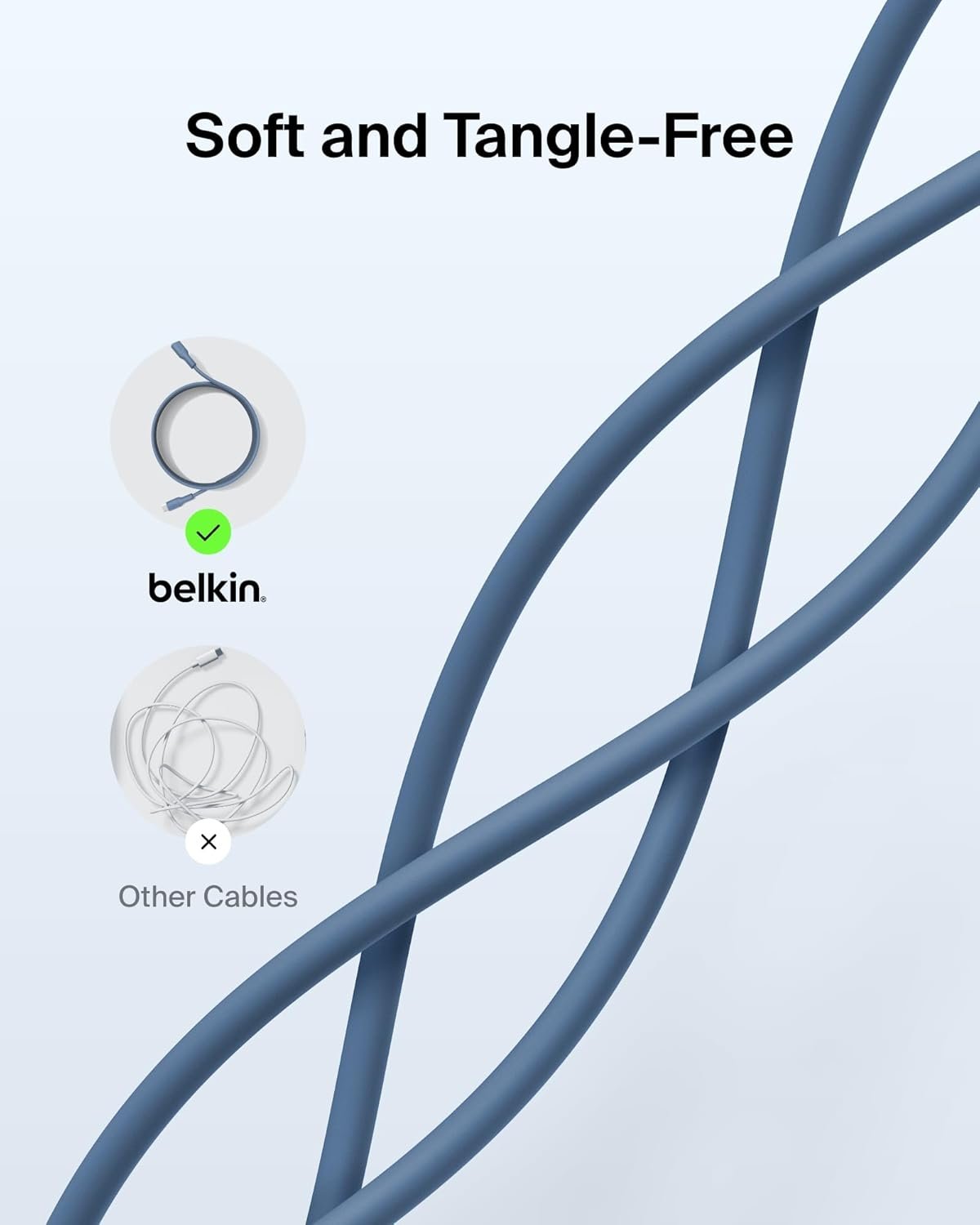 614z704egyl. sl1500 Belkin Apple Certified USB-C to USB-C Cable 1 Meter, 60W – Soft, Flexible Fast Charging Cable, Type C Charging Cable for iPhone 17, Air, Pro, Pro Max, Galaxy S25, Pixel 9, MacBook, iPad Pro | Blue