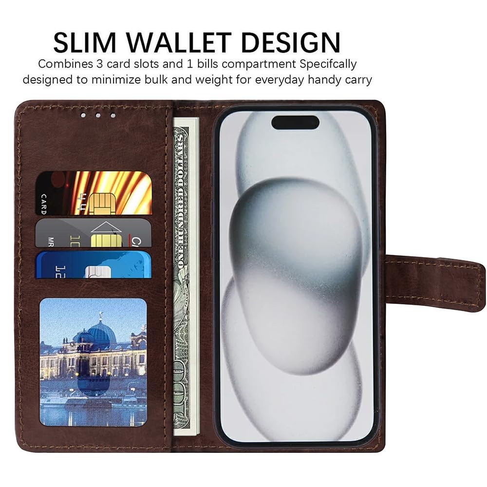 6163lqzlayl. sl1000 Flip Cover Back Case for Apple iPhone 15 Plus | Premium Leather Finish | Inbuilt Pockets & Stand | Flip Cover Back Case for Apple iPhone 15 Plus (Coffee)