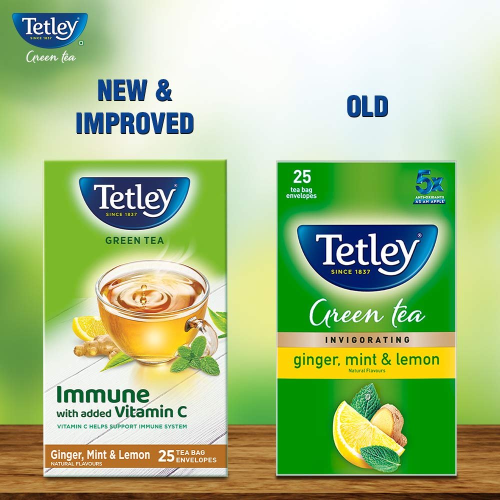 6168air4dvl. sl1000 Tetley Green Tea Bags, Ginger Mint Lemon, 25 Tea Bags