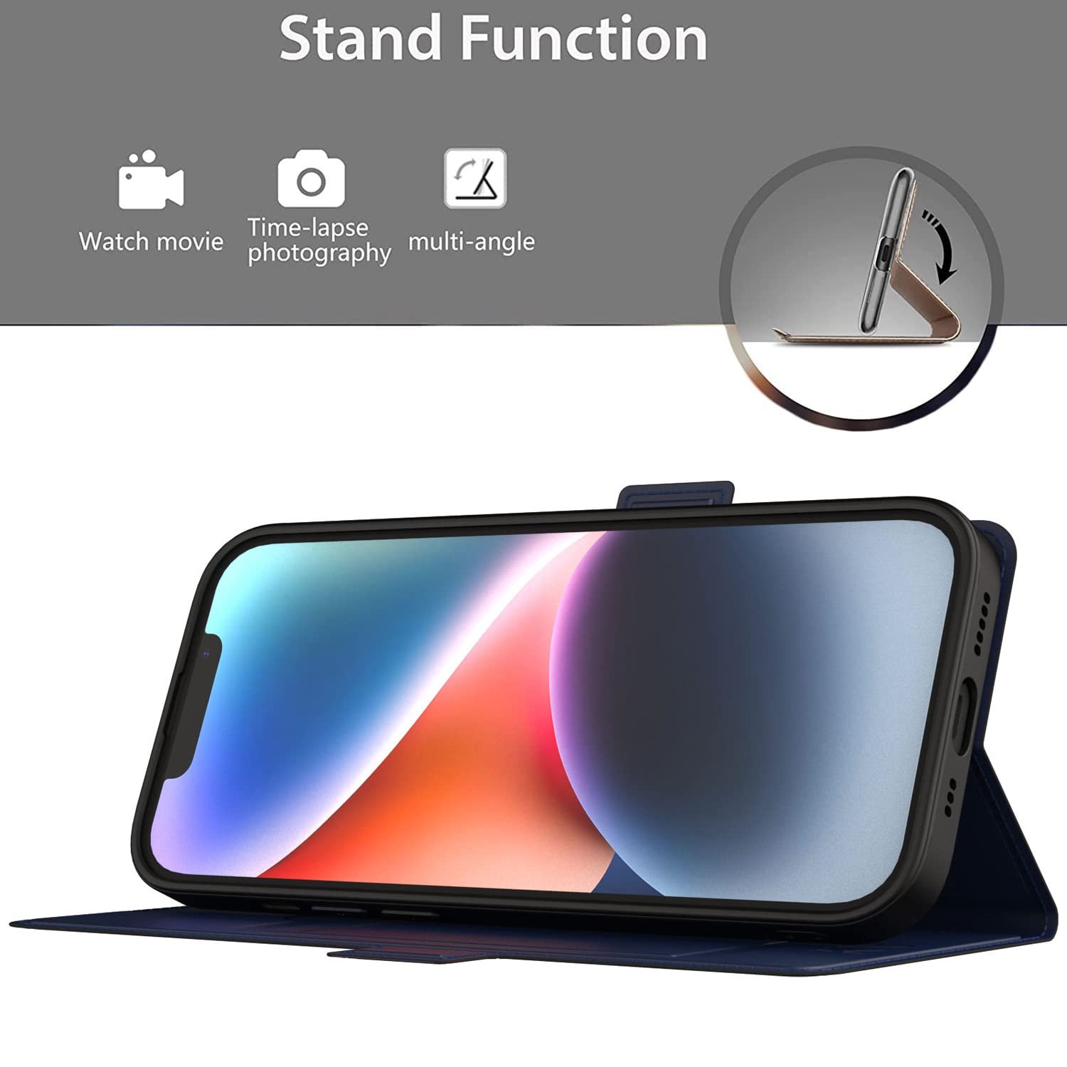 616b2gz8dtl. sl1500 Kapa Noble Slim Magnetic Leather Flip Case Cover for Apple iPhone 14,Card Holder Stand Leather Flip Wallet Case (Blue)
