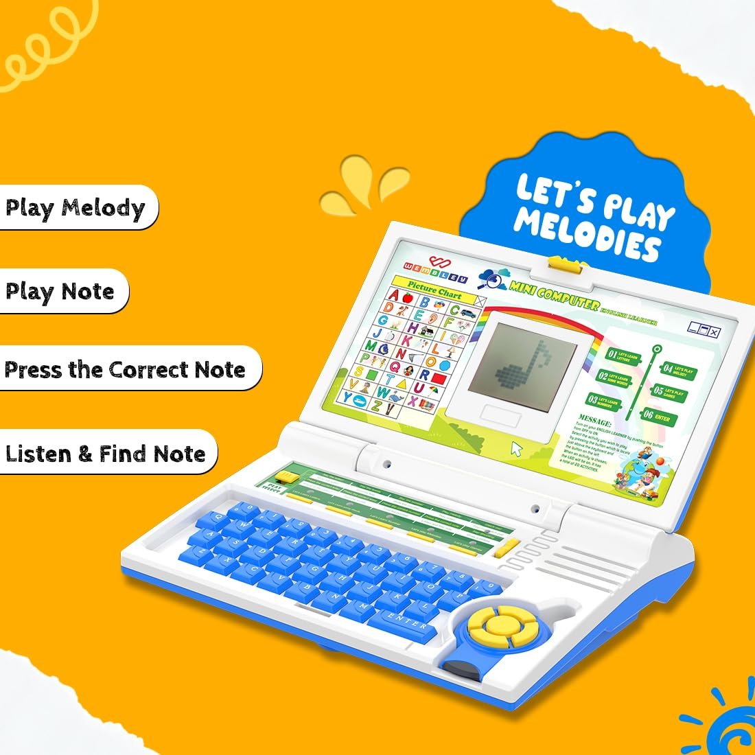 616aotx6il. sl1100 Wembley Educational Kids Laptop Learning Toy for 2-5 Years Boys Girls Computer Toys for 3 Years Fun Activity Learning Alphabet,Letter,Words,Games,Mathematics,Music,Logic Memory Tool – Blue