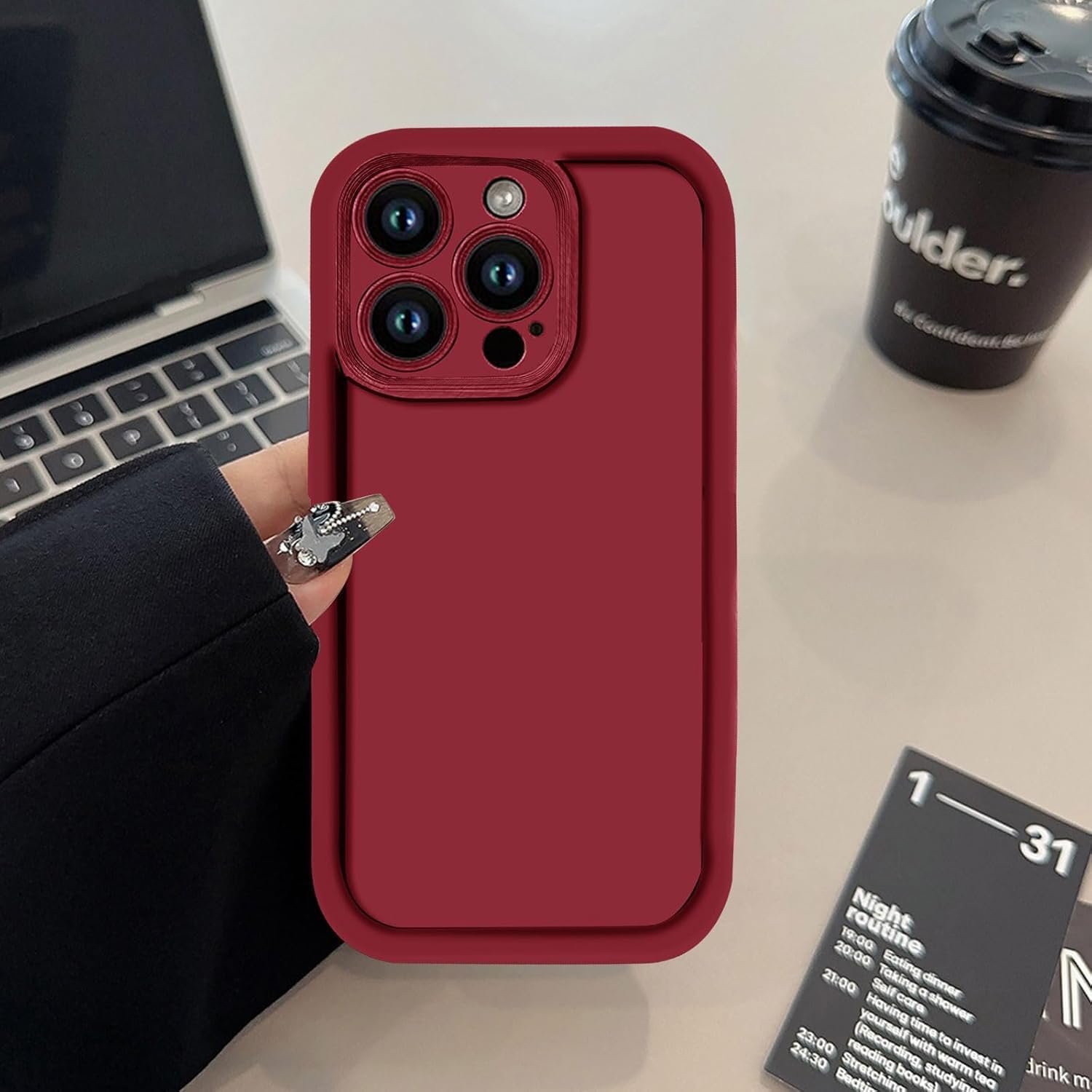 616jxgmj12l. sl1500 Scalebee Back Cover for Apple iPhone 13 Pro Max Soft and Flexible Matt Finish Anti Slip Shock Proof Camera Protection Silicon Phone Case (Redwine)