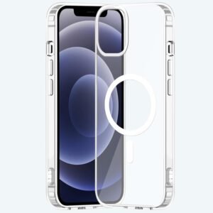 amazon basics Clear Magnetic Case Cover for Apple iPhone 12 Mini [Compatible with MagSafe Accessories] Slim Shockproof Magnetic Transparent Phone Cover Case