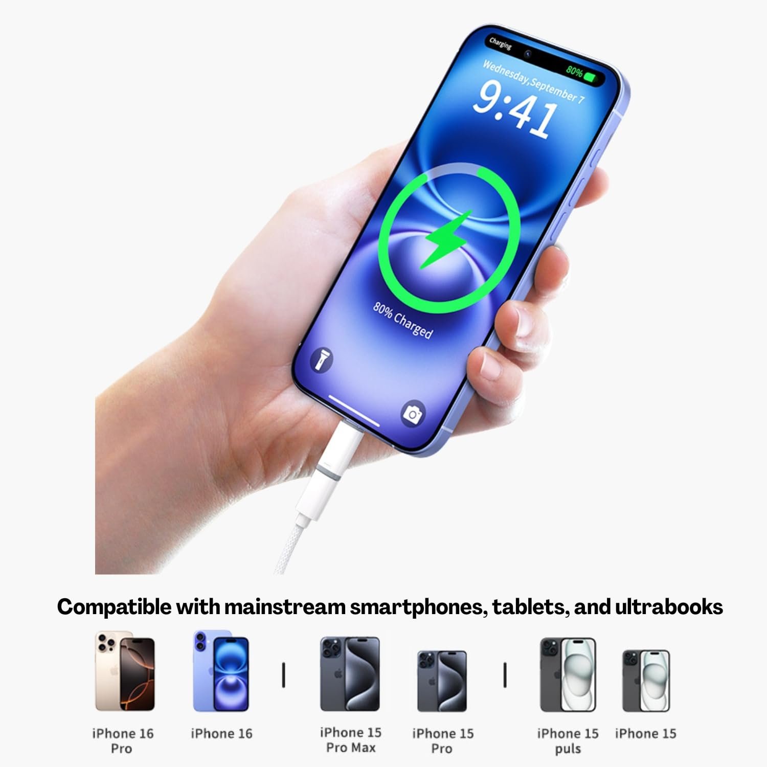 616stl9muvl. sl1500 Type C Male to Lightning Female Adapter | USB C Converter for Earphones, Charging & Audio | Type C Compatible with iPhone, iPad, Android & Type C Devices, with Lanyard