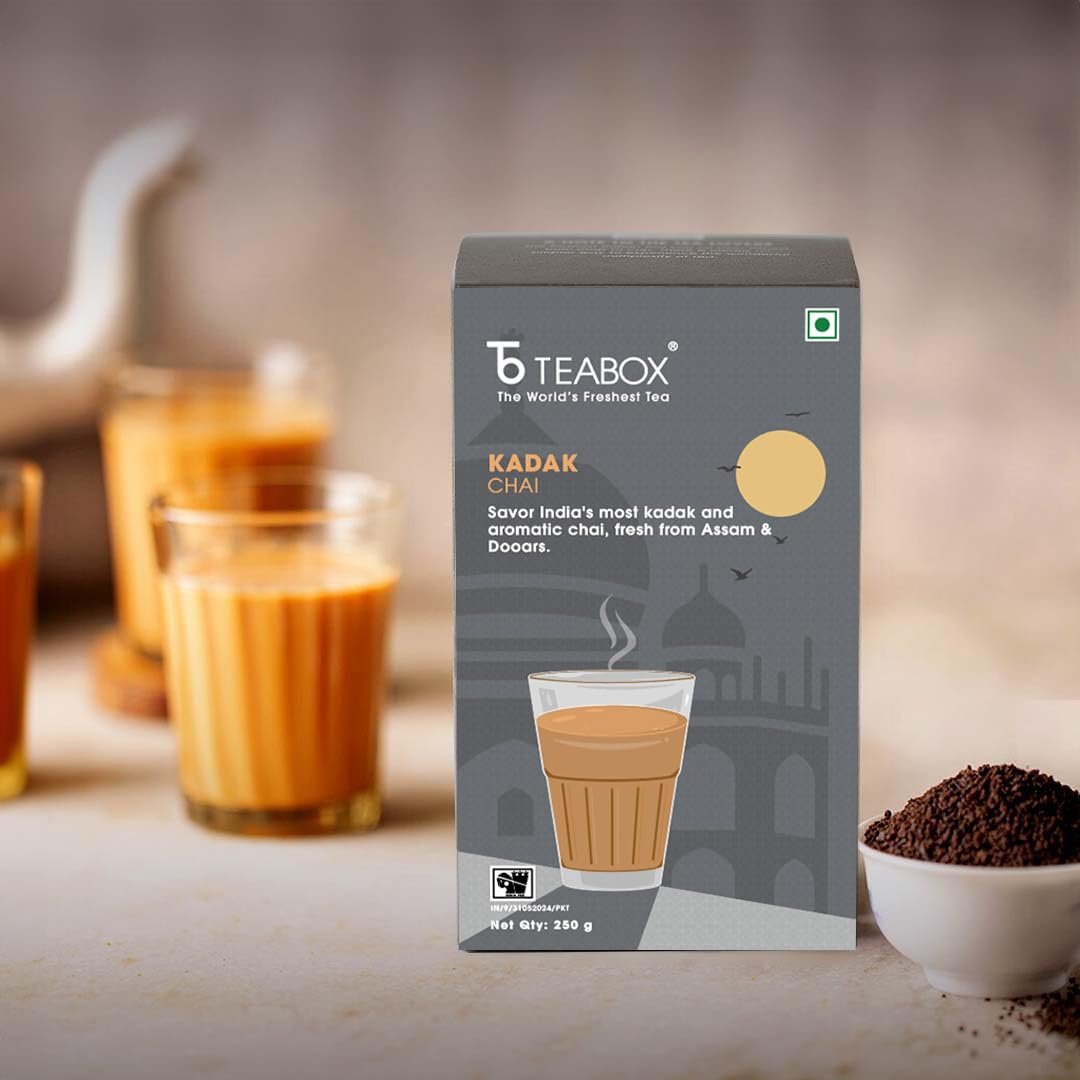 617piq073jl. sl1080 Teabox Premium Kadak Chai Vacuum Sealed Pack for Freshness | Sourced From The Estates Of Assam & Dooars | Strong and Premium Chai Black Tea 250G