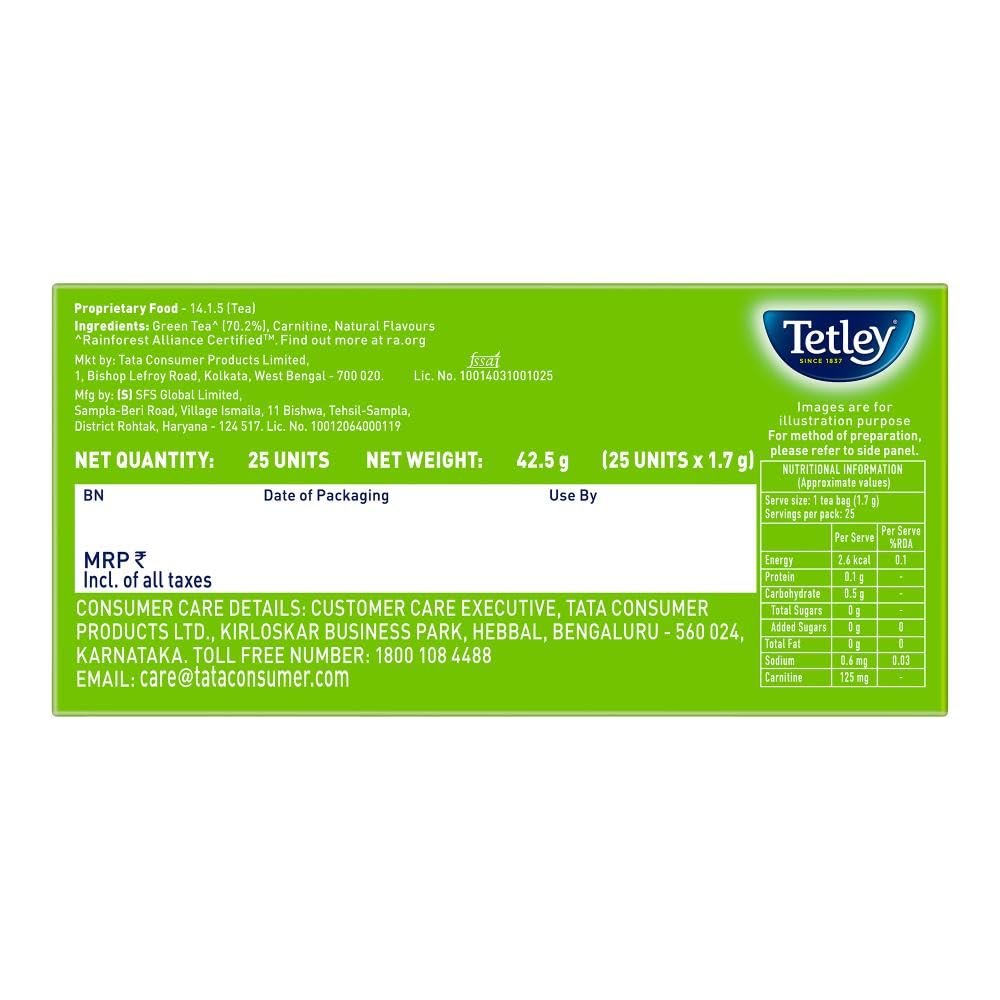 619nghkdiol. sl1000 Tetley Green Tea Slim Care, With Added L-Carnitine, Helps Burn Body Fat, Boosts Energy, Low Calories, Delicious Natural Lemon and Honey Flavours, Makes 25 cups