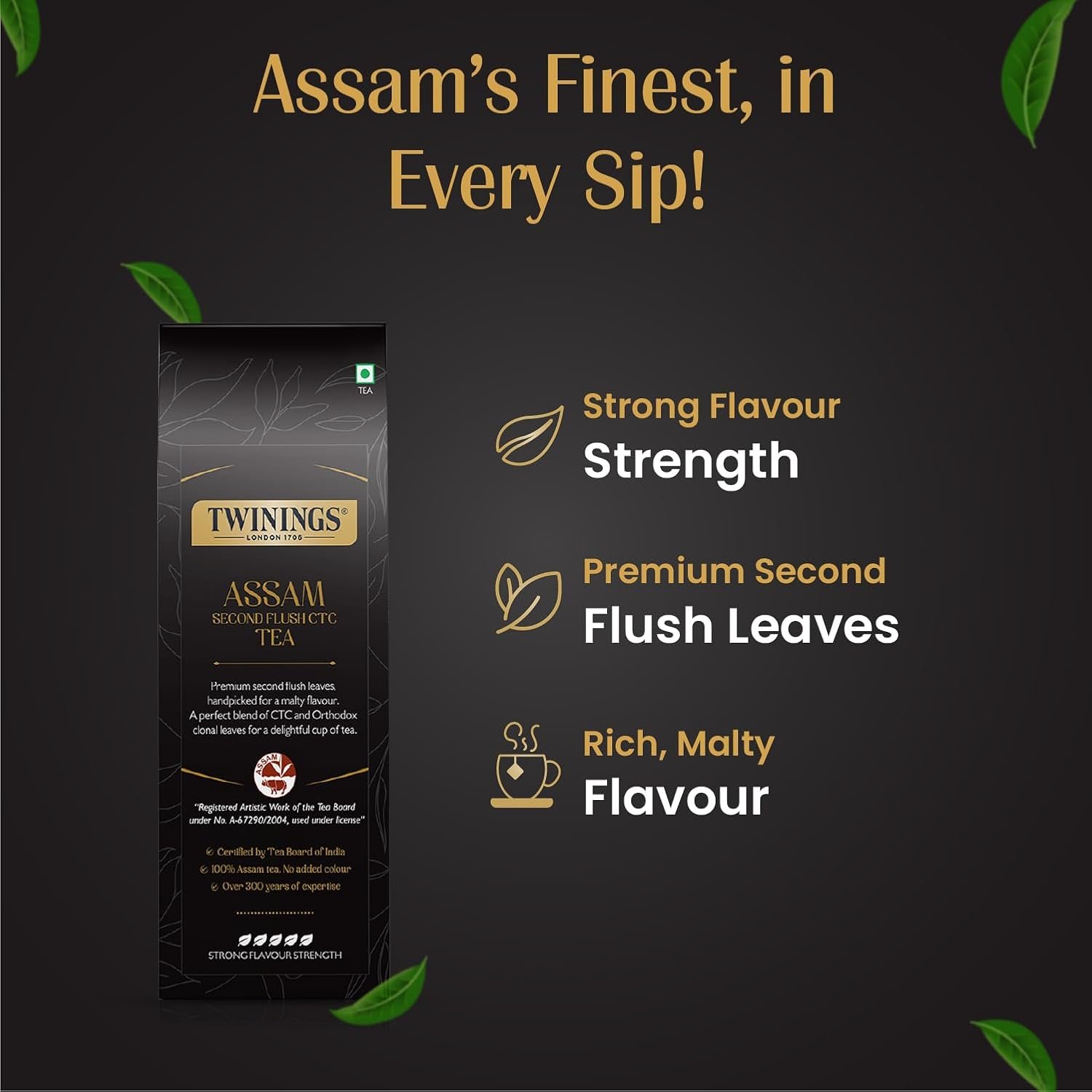 61dqtonpzfl. sl1500 Twinings Assam Second Flush CTC Tea, 250g | Pack of 1 | 100% Assam Tea | Strong Flavour Strength | For Malty, Robust Flavour | No Added Colour