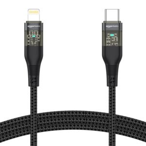 Amazon Basics Type-C to Lightning iPhone Cable | 30W Fast Charging, 480Mbps Data Sync, Car AirPlay, LED Indicator | Compatible with iPhone 14/13/12/11/10/8/7/6/6, iPad, AirPods | 1.2m | Black