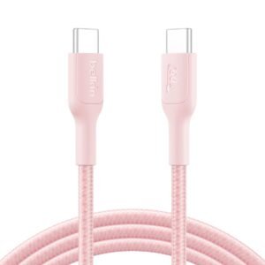 Belkin Apple Certified USB-C to USB-C Braided Nylon Cable 2 Meter | Fast Charging Cable | Type C Charger Cable for iPhone 17, 16, Galaxy S25, Pixel 9, MacBook, iPad Pro | 2 Years Warranty | Pink