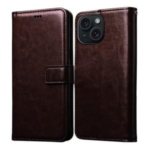 Flip Cover Back Case for Apple iPhone 15 Plus | Premium Leather Finish | Inbuilt Pockets & Stand | Flip Cover Back Case for Apple iPhone 15 Plus (Coffee)
