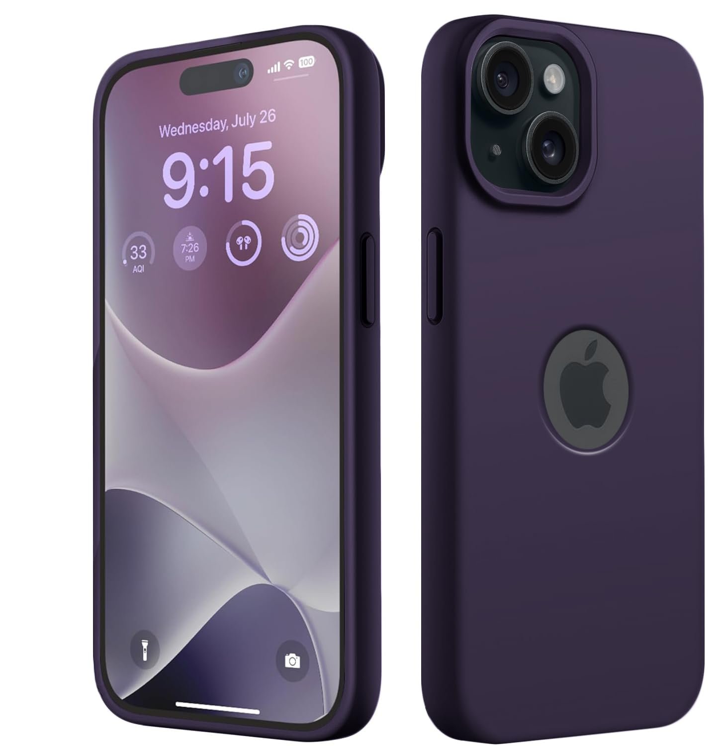 61madnotnkl. sl1500 Elzzi Liquid Silicone Cover Compatible with iPhone 14 Case (6.1 inch) 3 Layer Microfiber Logo Cut Lining Covers Phone Cases Full Body Protective Wireless Charging Shockproof Back Cover (Deep Purple)