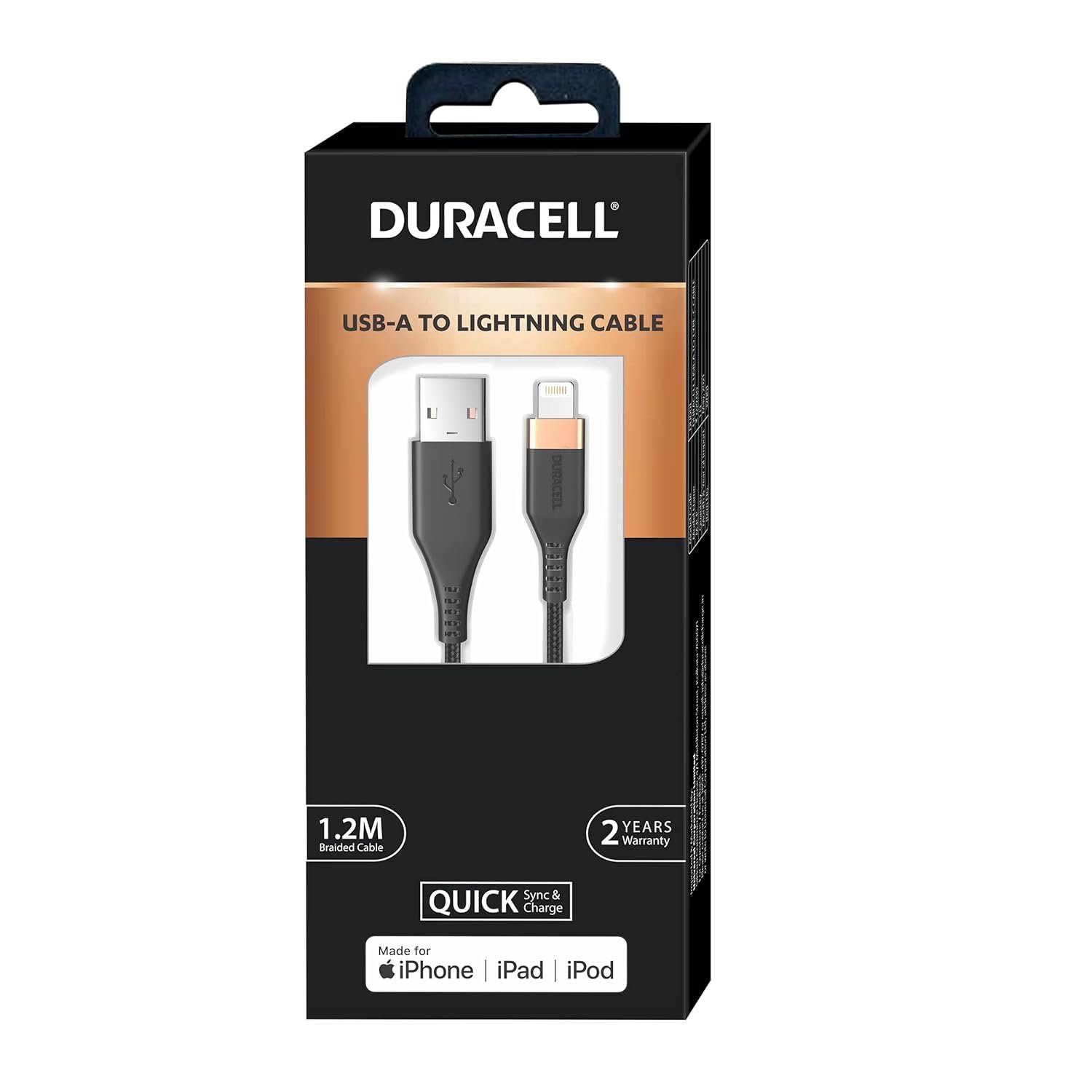 61mc9jopypl. sl1500 Duracell USB Lightning Apple Certified (Mfi) Braided Sync & Charge Cable For Iphone, Ipad And Ipod. Fast Charging Lightning Cable, 3.9 Feet (1.2M) – Black