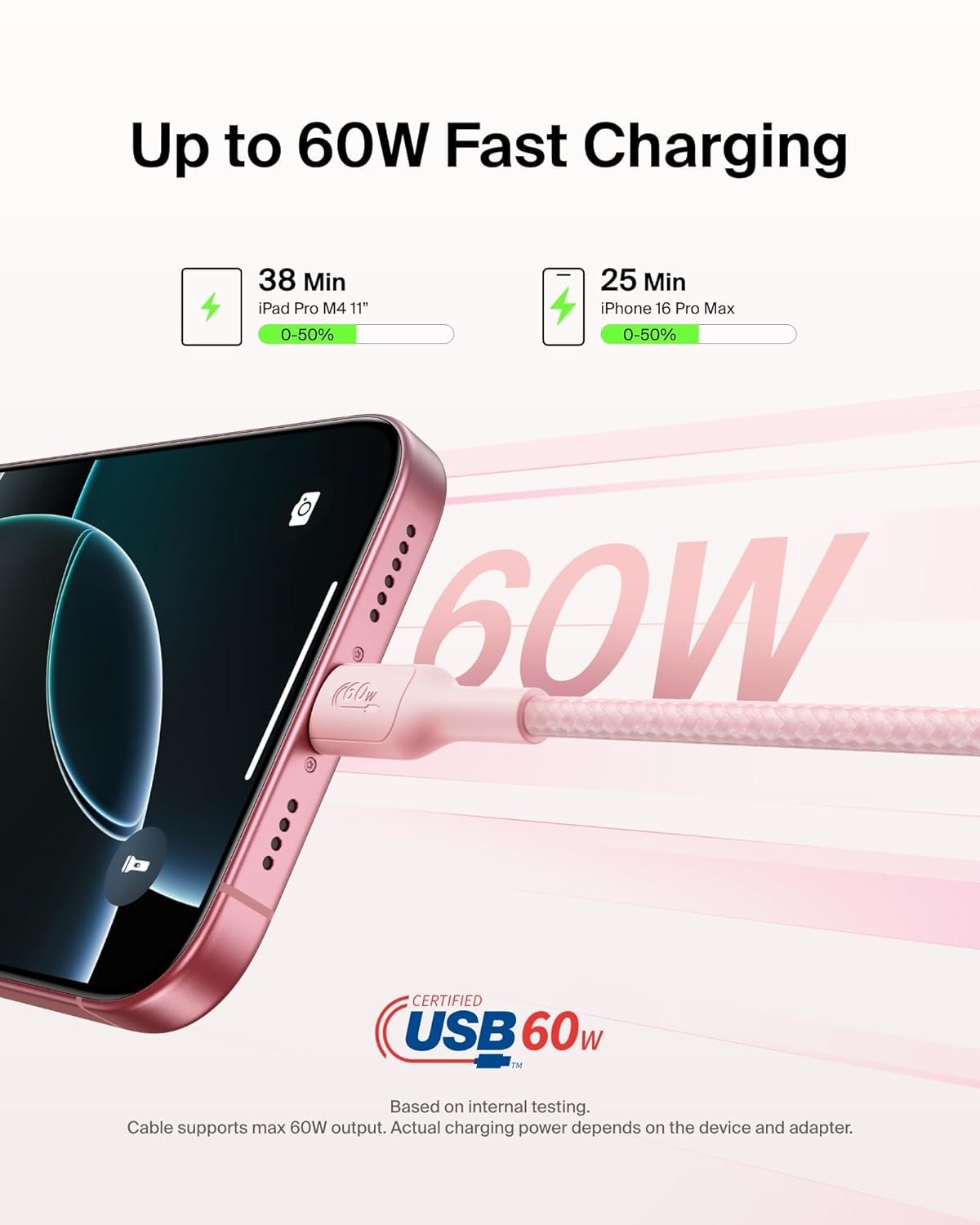 61mvmxnrvml. sl1500 Belkin Apple Certified USB-C to USB-C Braided Nylon Cable 2 Meter | Fast Charging Cable | Type C Charger Cable for iPhone 17, 16, Galaxy S25, Pixel 9, MacBook, iPad Pro | 2 Years Warranty | Pink