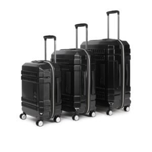 uppercase Bullet, Trolley Bag Set Of 3 (S+M+L) Hardsided Polycarbonate Cabin & Check-In Printed, Anti-Scratch, Tsa Lock & Anti-Theft Zippers, 2000 Days Warranty (Black, 27.5 X 47 X 66 Cm, Spinner)