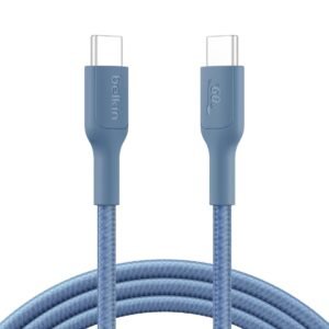 Belkin Apple Certified USB-C to USB-C Braided Nylon Cable 2 Meter | Fast Charging Cable | Type C Charger Cable for iPhone 17, 16, Galaxy S25, Pixel 9, MacBook, iPad Pro | 2 Years Warranty | Blue