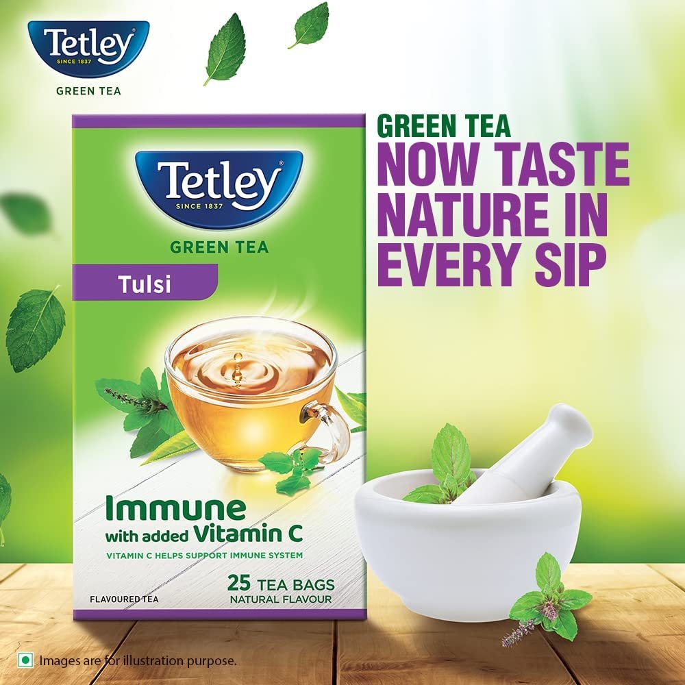 61skx19k7kl. sl1000 Tetley | Green Tea with Tulsi | Immune with Added Vitamin C | 25 Tea Bags
