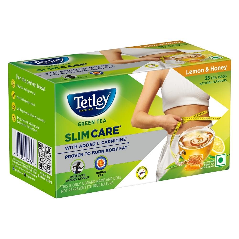 61tr5 0ehvl. sl1000 Tetley Green Tea Slim Care, With Added L-Carnitine, Helps Burn Body Fat, Boosts Energy, Low Calories, Delicious Natural Lemon and Honey Flavours, Makes 25 cups