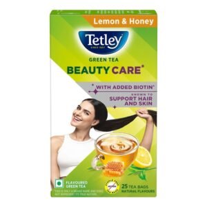 Tetley Green Tea Beauty Care, With Added Biotin, Supports Hair and Skin, 0 Calories, Natural Lemon and Honey Flavors, 25 Sachets (1.7 g each)