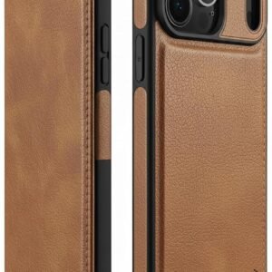 SOFTY Scott Series Leather Finish Magnetic Flip Cover for Apple iPhone 17 Pro Max 6.9'' Slim 360* Protection Case, Wireless Charging Supported & Card Slot (Brown)