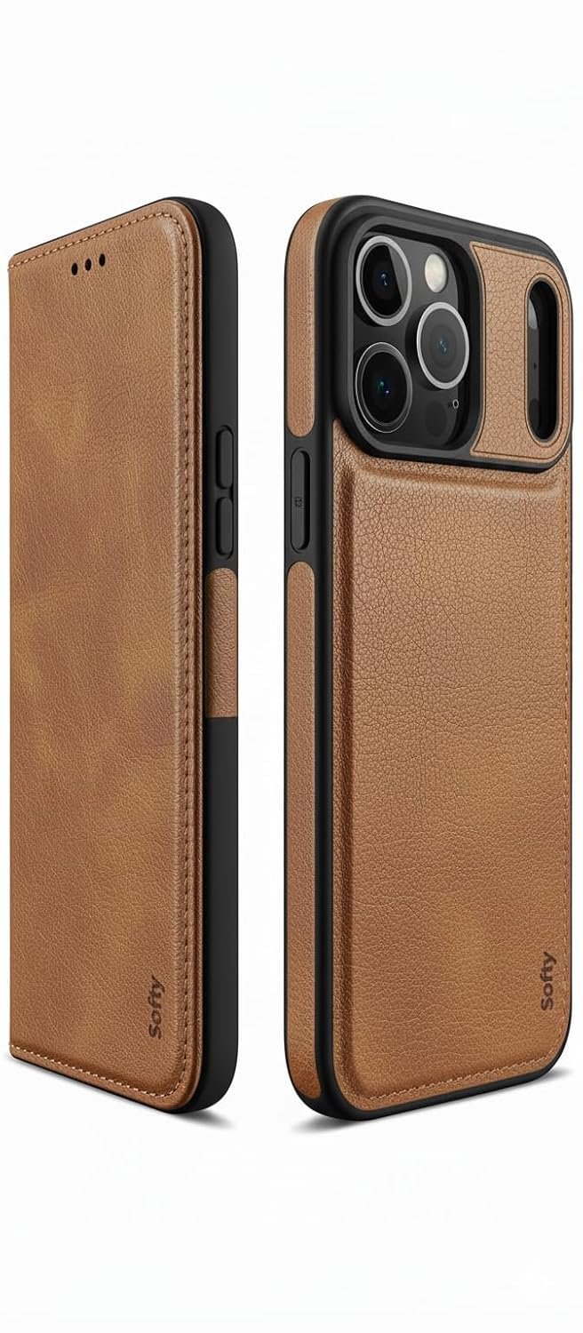 SOFTY Scott Series Leather Finish Magnetic Flip Cover for Apple iPhone 17 Pro Max 6.9'' Slim 360* Protection Case, Wireless Charging Supported & Card Slot (Brown) SOFTY Scott Series Leather Finish Magnetic Flip Cover for Apple iPhone 17 Pro Max 6.9'' Slim 360* Protection Case, Wireless Charging Supported & Card Slot (Brown)
