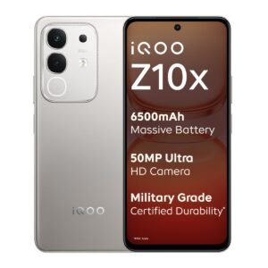 iQOO Z10x 5G (Titanium, 6GB RAM, 128GB Storage) | 6500 mAh Large Capacity Battery | Dimensity 7300 Processor | Military-Grade Durability