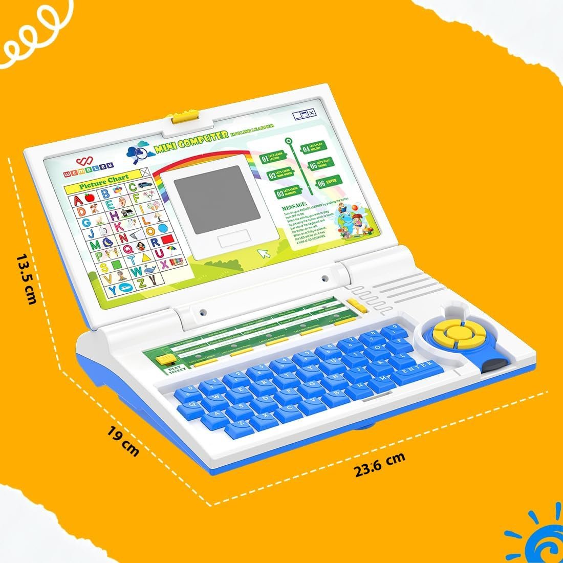 61dih1aer2l. sl1100 Wembley Educational Kids Laptop Learning Toy for 2-5 Years Boys Girls Computer Toys for 3 Years Fun Activity Learning Alphabet,Letter,Words,Games,Mathematics,Music,Logic Memory Tool – Blue