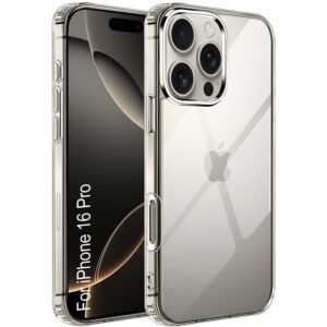 Amazon Brand-Solimo Mobile Cover for Apple iPhone 16 Pro (Soft & Shockproof Back Case with inbuilt Cushioned Edges), Transparent