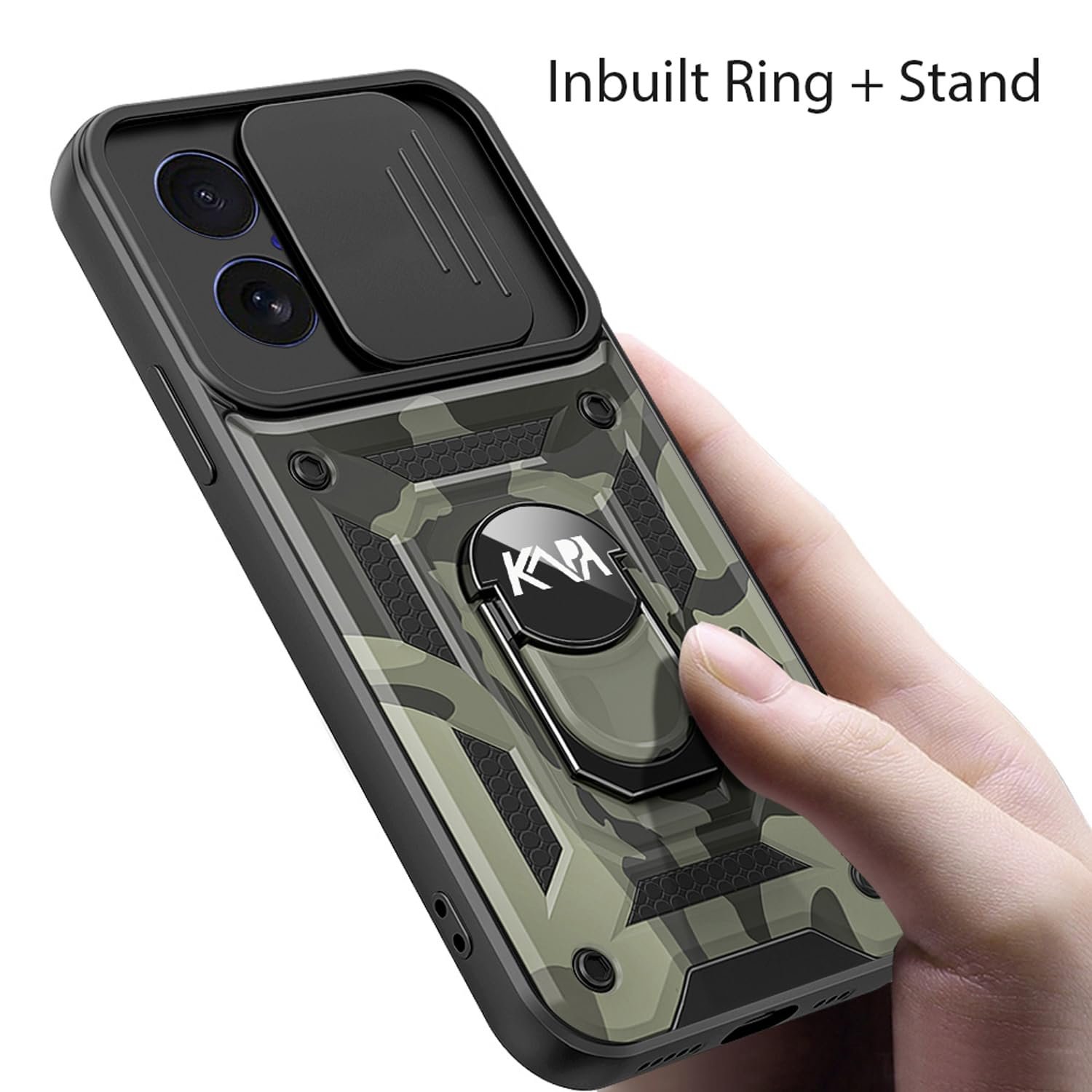 61jqoxezpul. sl1500 Kapa Tank Back Cover for Apple iPhone 17 | Inbuilt Ring + Slider Shockproof Lens Protection Bumper Back Case (Black)