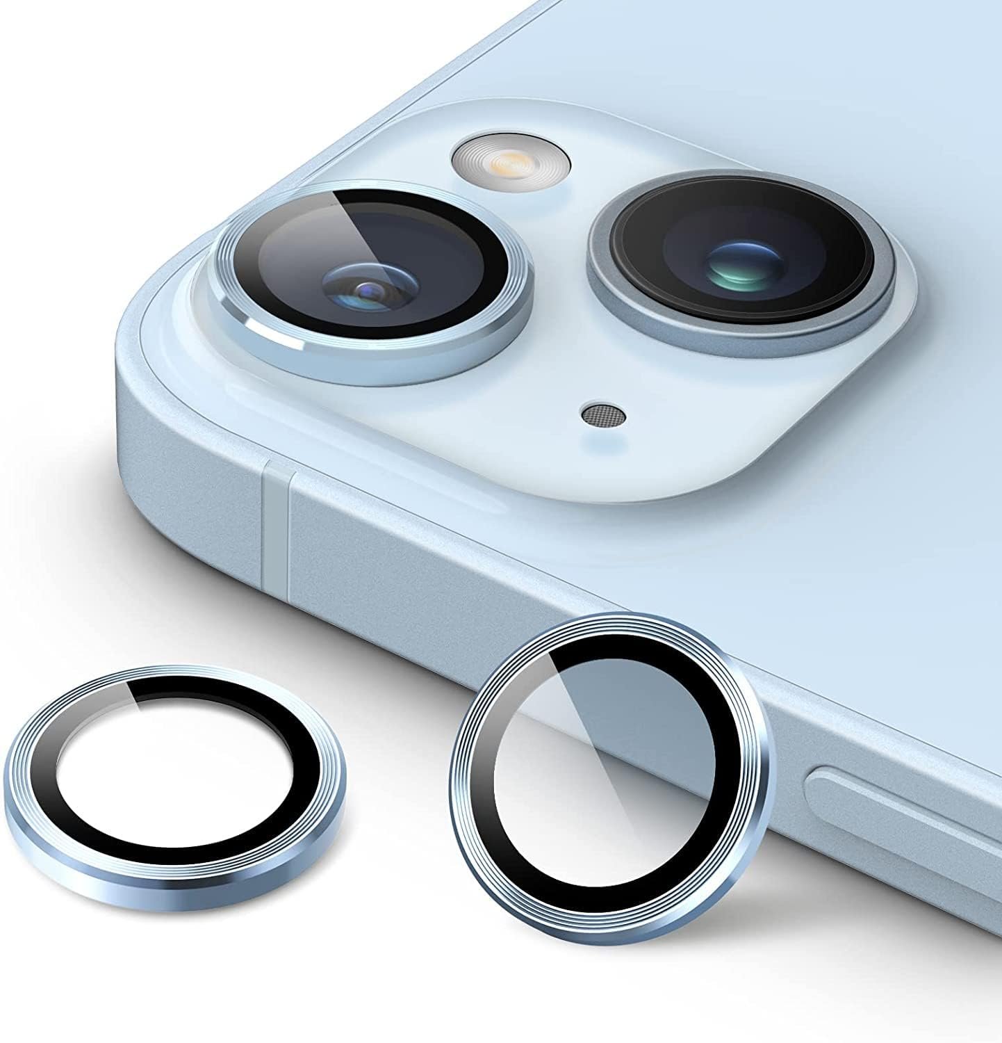 61n17npvp4l. sl1500 Amazon Brand – Solimo Camera Lens Protector Glass Ring For iPhone 14/14 Plus Case Friendly with Edge to Edge Coverage and Easy Installation, Pack of 1 (Blue)