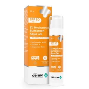 The Derma Co 1% Hyaluronic Sunscreen Aqua Gel SPF 50 PA++++ | Hydrating, Lightweight & Non-Greasy | No White Cast | Broad Spectrum & Blue Light Protection | Clinically Tested - (In-Vivo) | 50 g