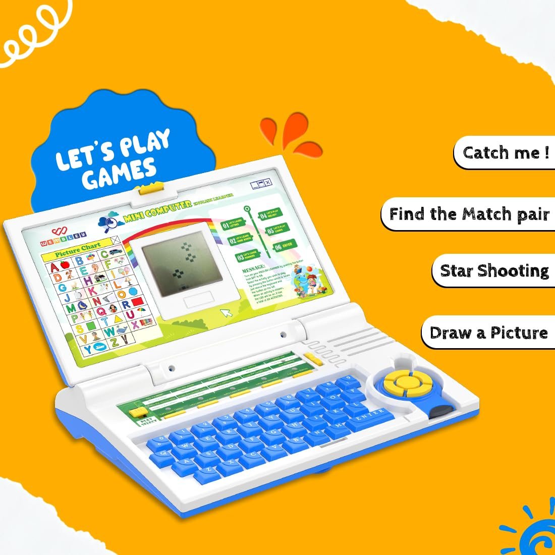 61vsocdkbql. sl1100 Wembley Educational Kids Laptop Learning Toy for 2-5 Years Boys Girls Computer Toys for 3 Years Fun Activity Learning Alphabet,Letter,Words,Games,Mathematics,Music,Logic Memory Tool – Blue