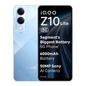 iQOO Z10 Lite 5G (Titanium Blue, 8GB RAM, 256GB Storage) | 6000 mAh Battery | Dimensity 6300 5G Processor with 433K+* AnTuTu Score | IP64 Rated & Military Grade Shock-Resistance*