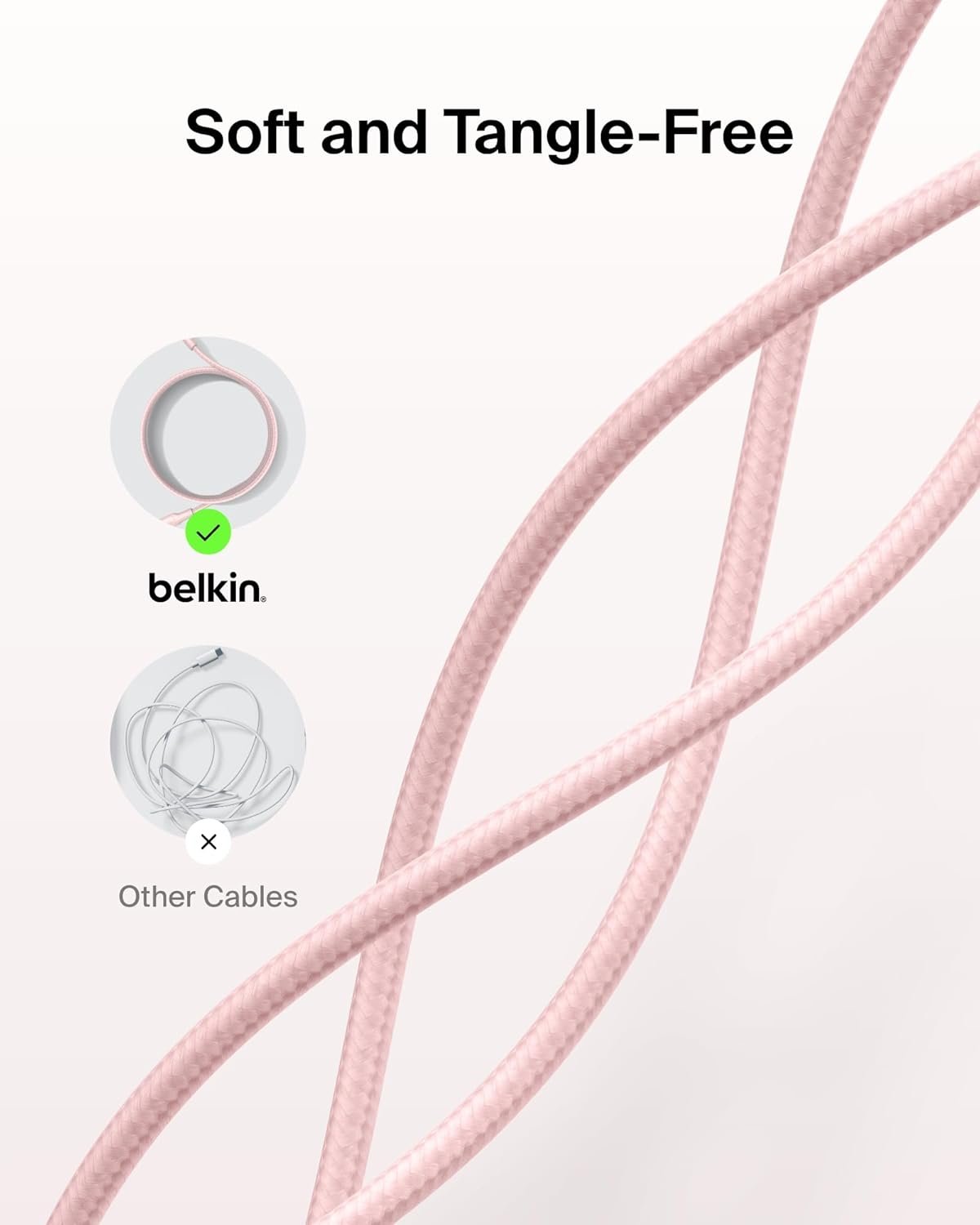 61w8dolcral. sl1500 Belkin Apple Certified USB-C to USB-C Braided Nylon Cable 2 Meter | Fast Charging Cable | Type C Charger Cable for iPhone 17, 16, Galaxy S25, Pixel 9, MacBook, iPad Pro | 2 Years Warranty | Pink